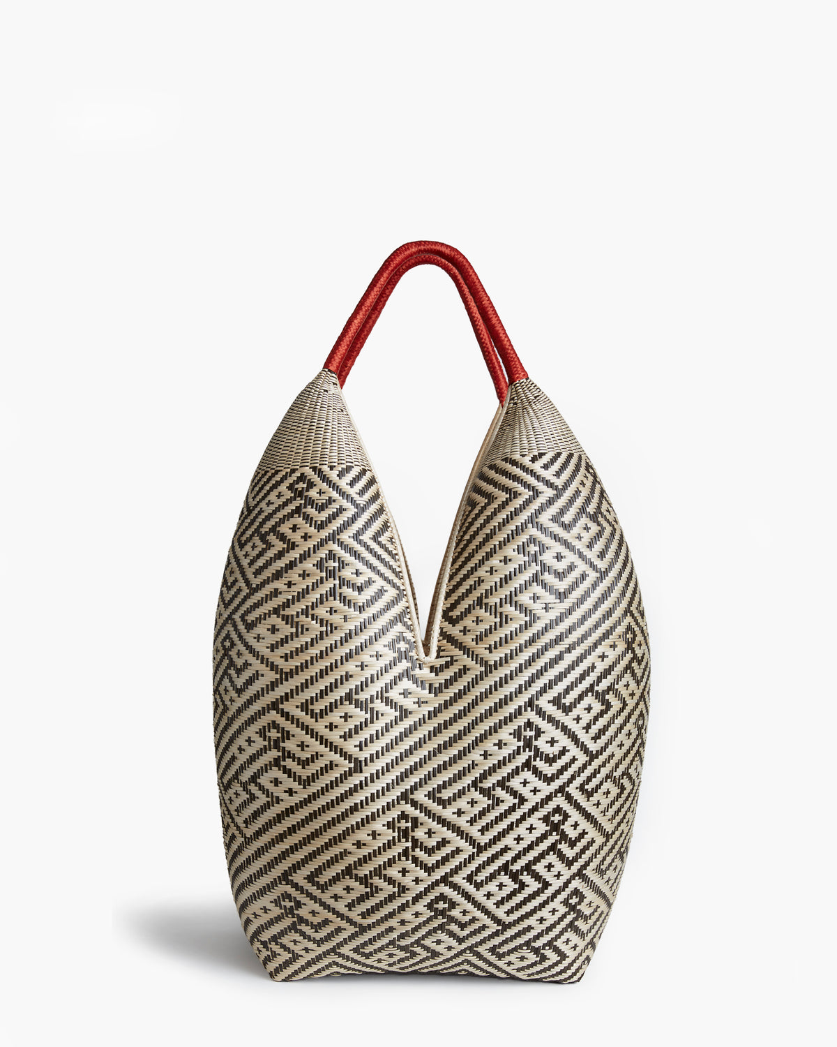 Extra Large Teapot Straw Tote Basket in Natural and Black Fiber